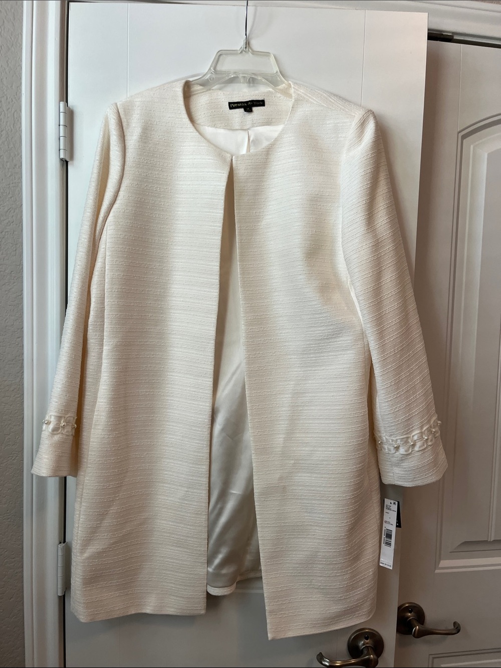 Preston & York Ivory Textured Open-Front Trench Coat
